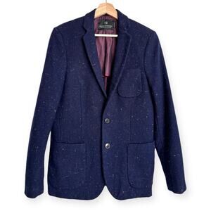Scotch & Soda Navy Blue Wool Tweed Slim Fit Two Button Blazer Men's Size M/48